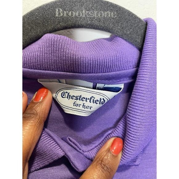 Vintage Chesterfield Purple Short Sleeve Polo Top 80s Academia Preppy Golf L - Picture 3 of 8